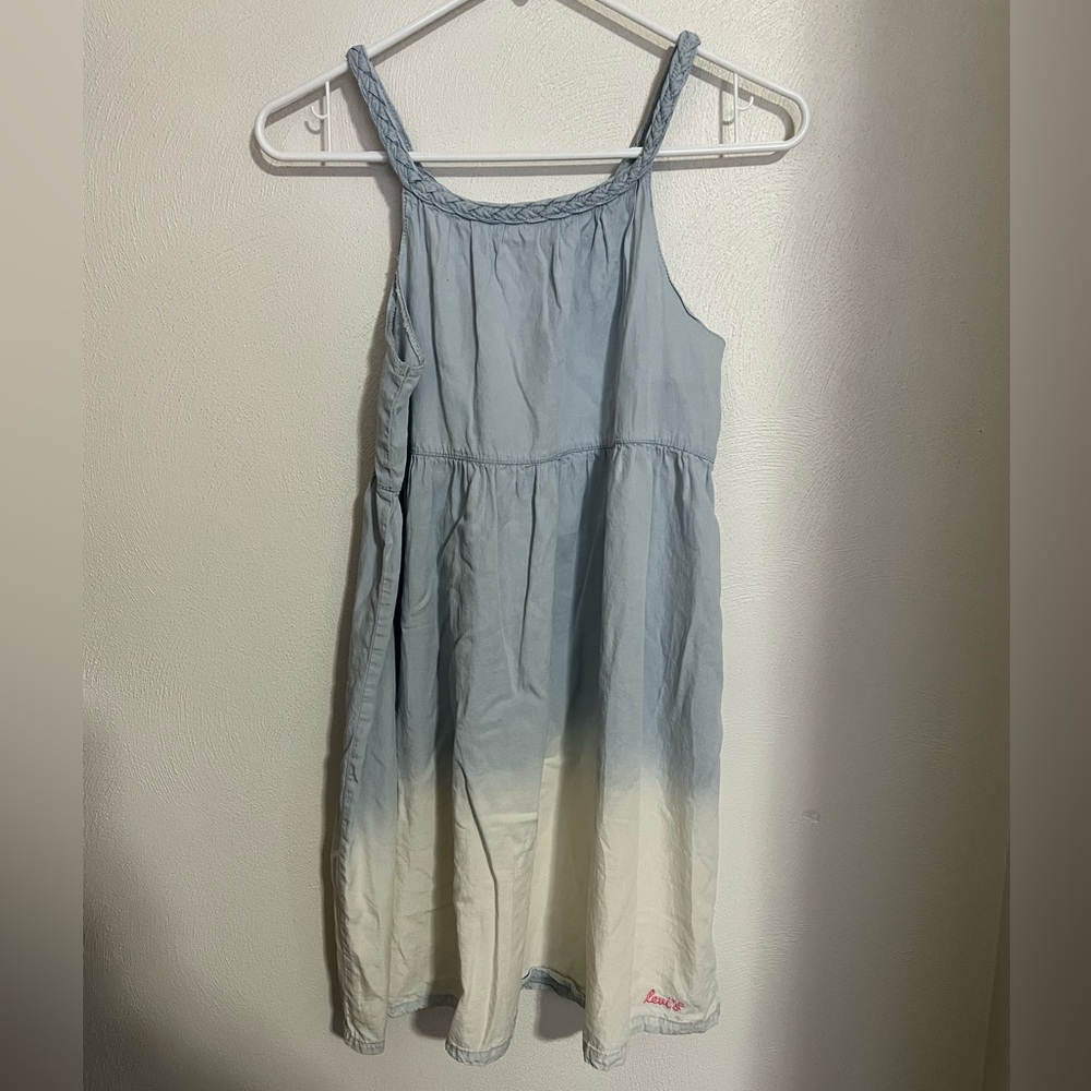 LEVI'S Classic Light Denim Chambray Ombre‎ Tank Top Dress Blue White Kids Size L